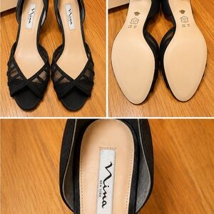 Nina Black Strappy Open-Toe Heels